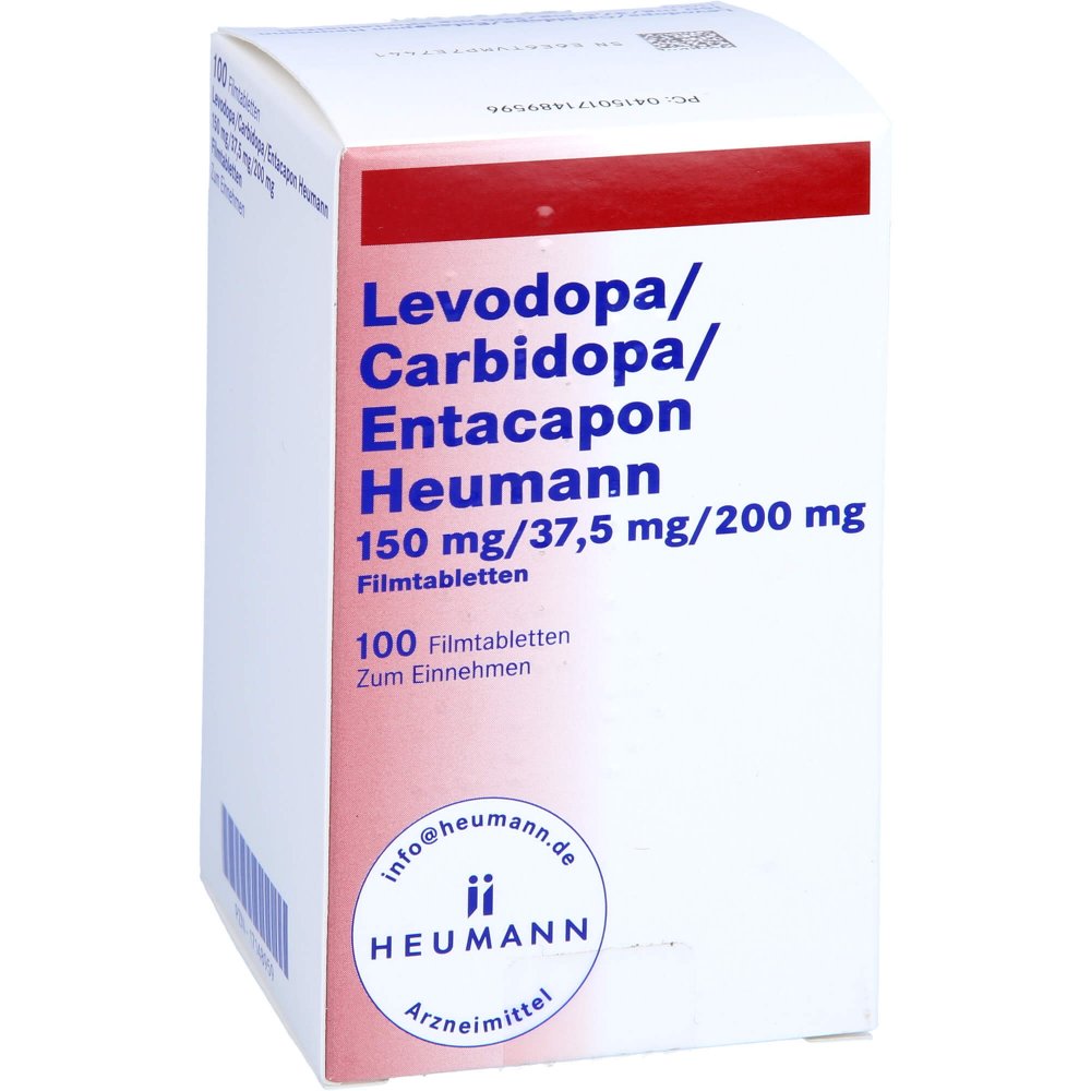 Das Produktfoto zeigt Levodopa/Carbidopa/Entacapon Heumann 150/37,5/200 (100 stk) PZN 17148959