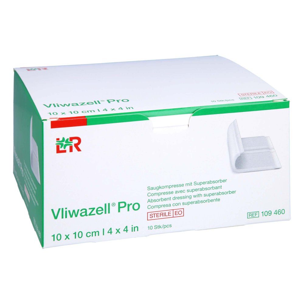 Vliwazell Pro Superabsorb.Kompr.Steril 10x10 Cm (10 stk)