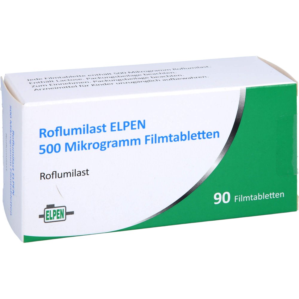 Das Produktfoto zeigt Roflumilast Elpen 500 Mikrogramm Filmtabletten (90 stk) PZN 17162853