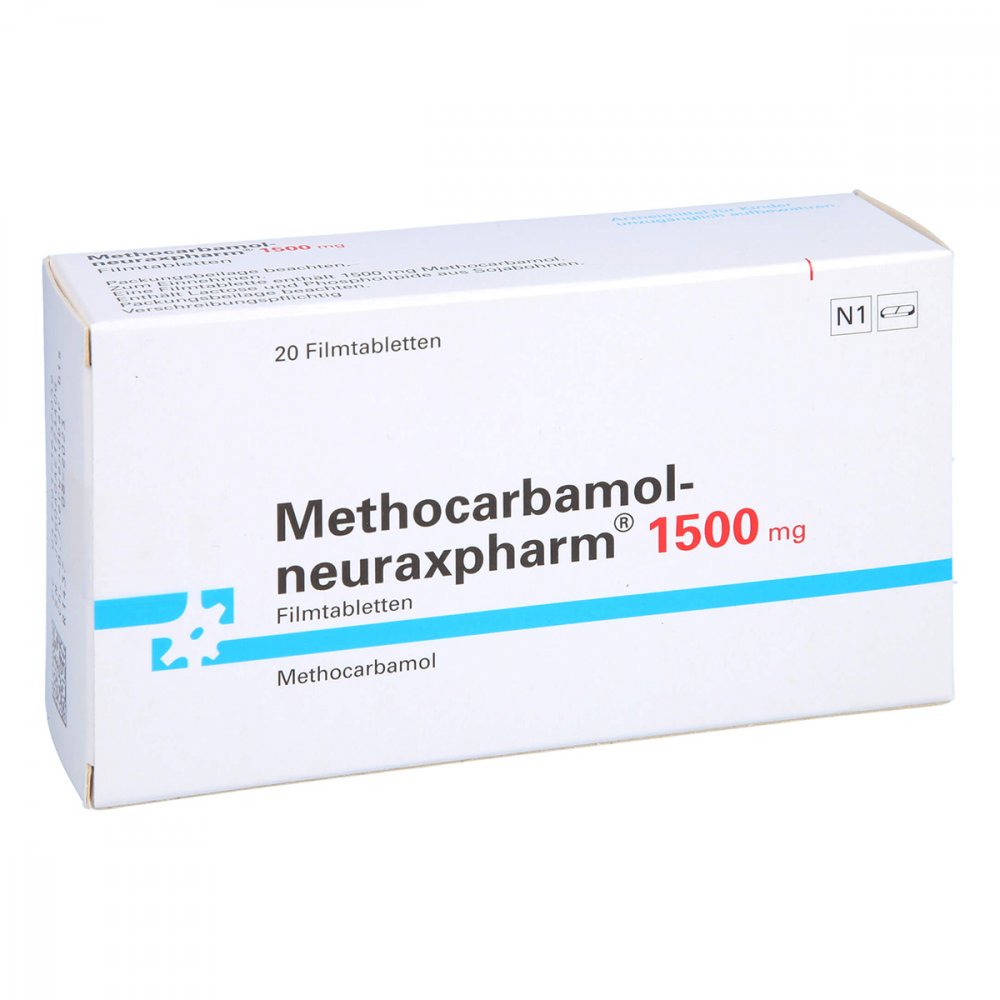 Das Produktfoto zeigt Methocarbamol-Neuraxpharm 1500 Mg Filmtabletten (20 stk) PZN 17163203