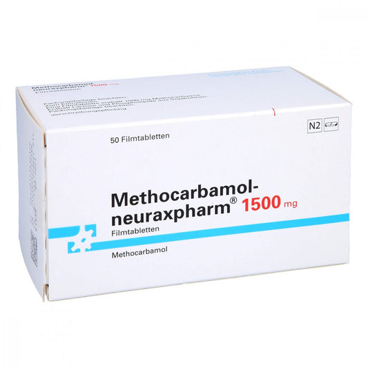 Das Produktfoto zeigt Methocarbamol-Neuraxpharm 1500 Mg Filmtabletten (50 stk) PZN 17163232