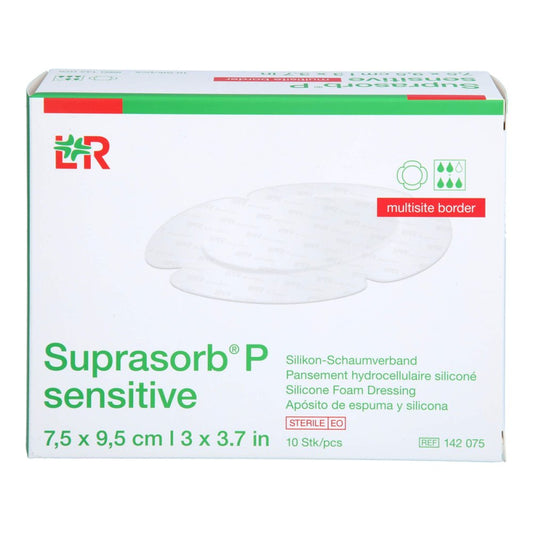 Das Produktfoto zeigt Suprasorb P Sen.Pu-Schaumv.Multis.Bor.7,5x9,5cm (10 stk) PZN 17178239