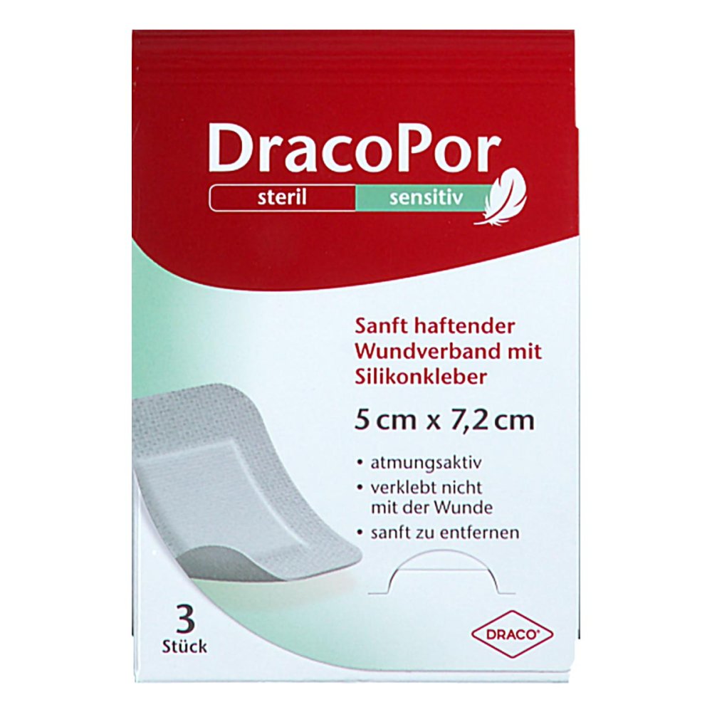 Dracopor Sensitiv 5x7,2 Cm Steril M.Silikonkleber (3 stk)