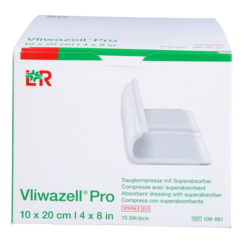 Vliwazell Pro Superabsorb.Kompr.Steril 10x20 Cm (10 stk)