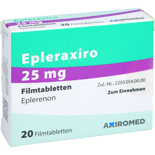Das Produktfoto zeigt Epleraxiro 25 Mg Filmtabletten (20 stk) PZN 17201748