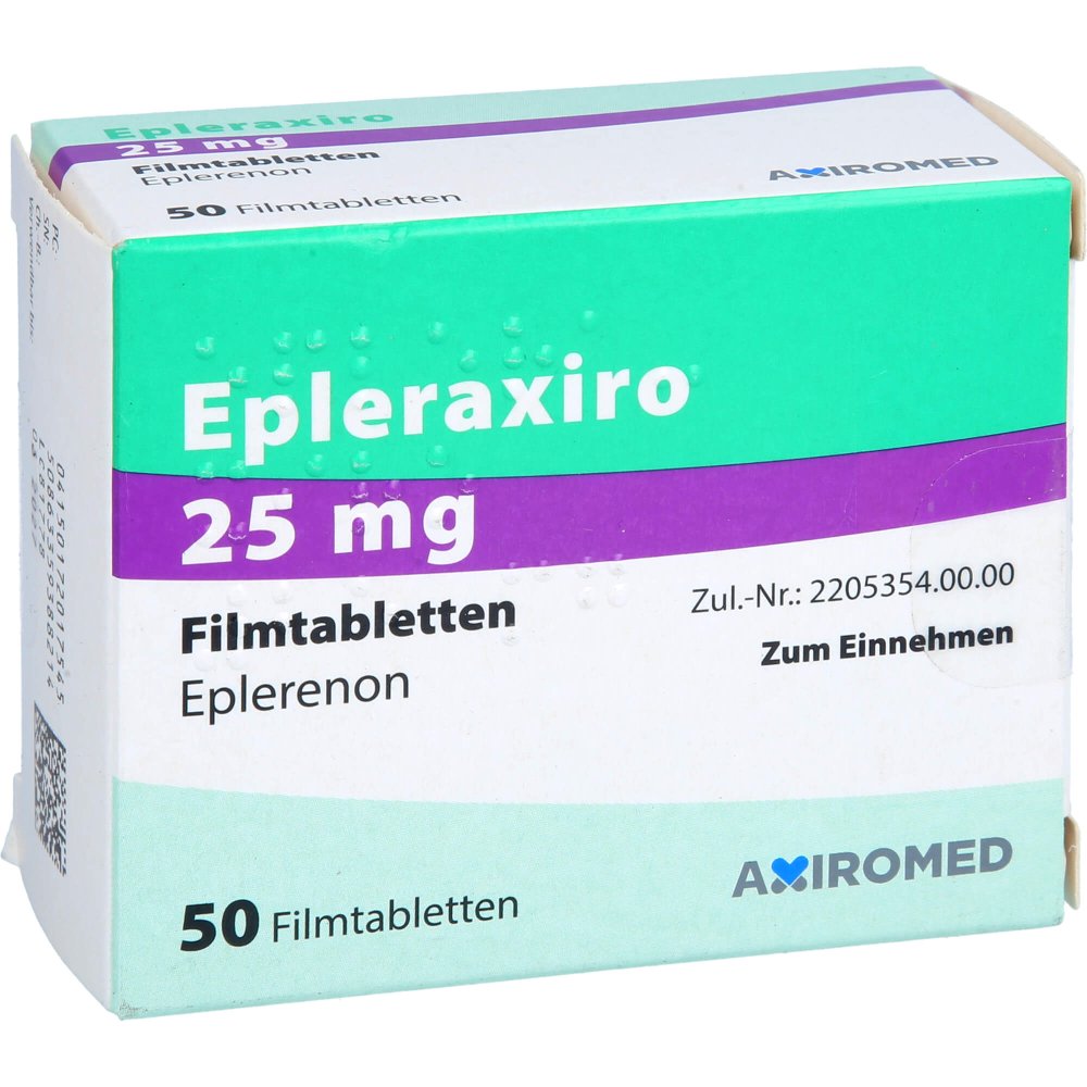 Das Produktfoto zeigt Epleraxiro 25 Mg Filmtabletten (50 stk) PZN 17201754