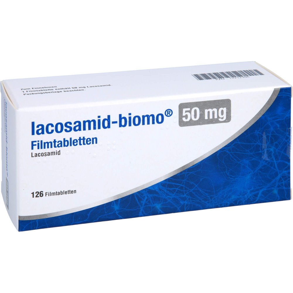 Das Produktfoto zeigt Lacosamid-Biomo 50 Mg Filmtabletten (126 stk) PZN 17212396