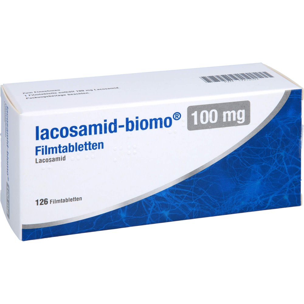 Das Produktfoto zeigt Lacosamid-Biomo 100 Mg Filmtabletten (126 stk) PZN 17212522