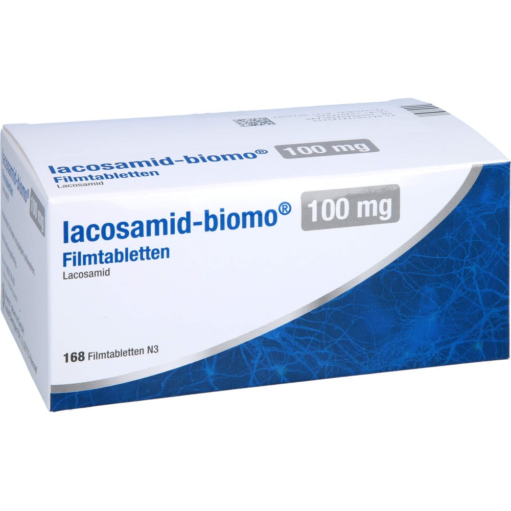 Das Produktfoto zeigt Lacosamid-Biomo 100 Mg Filmtabletten (168 stk) PZN 17212545