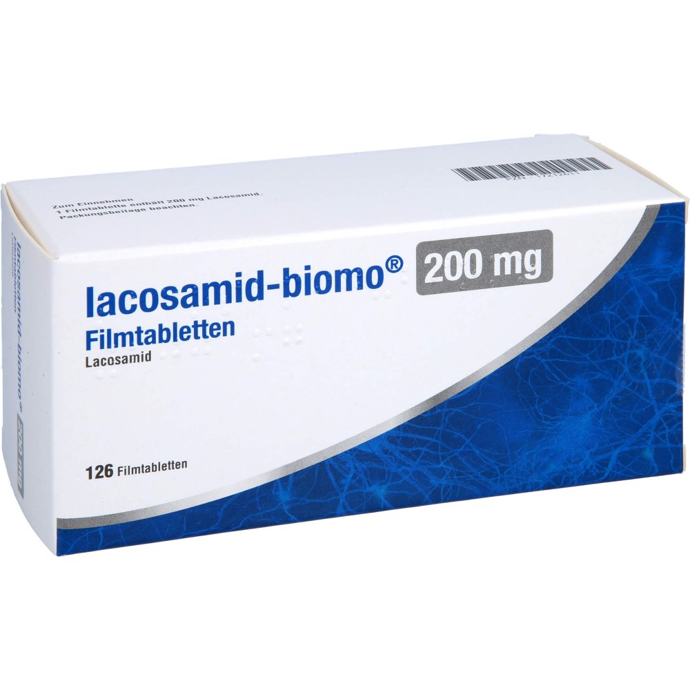 Das Produktfoto zeigt Lacosamid-Biomo 200 Mg Filmtabletten (126 stk) PZN 17212611
