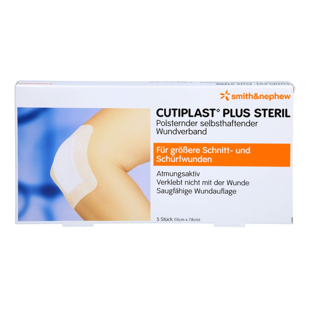Das Produktfoto zeigt Cutiplast Plus Steril 7,8x15 Cm Verband (5 stk) PZN 17215880