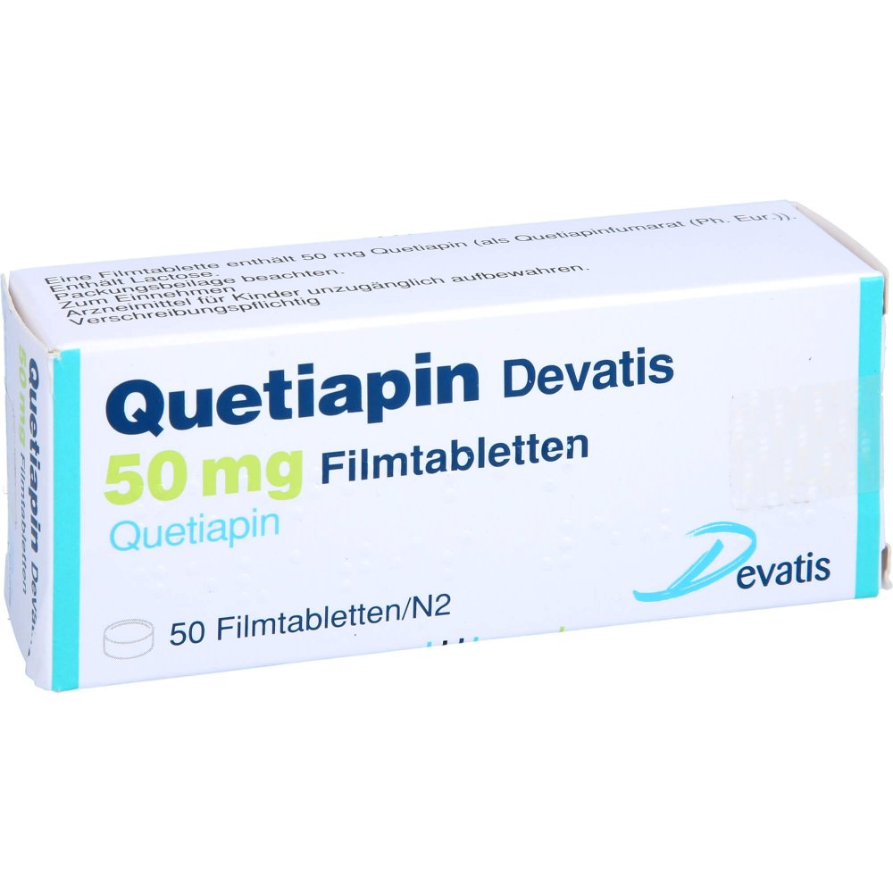 Das Produktfoto zeigt Quetiapin Devatis 50 Mg Filmtabletten (50 stk) PZN 17235799