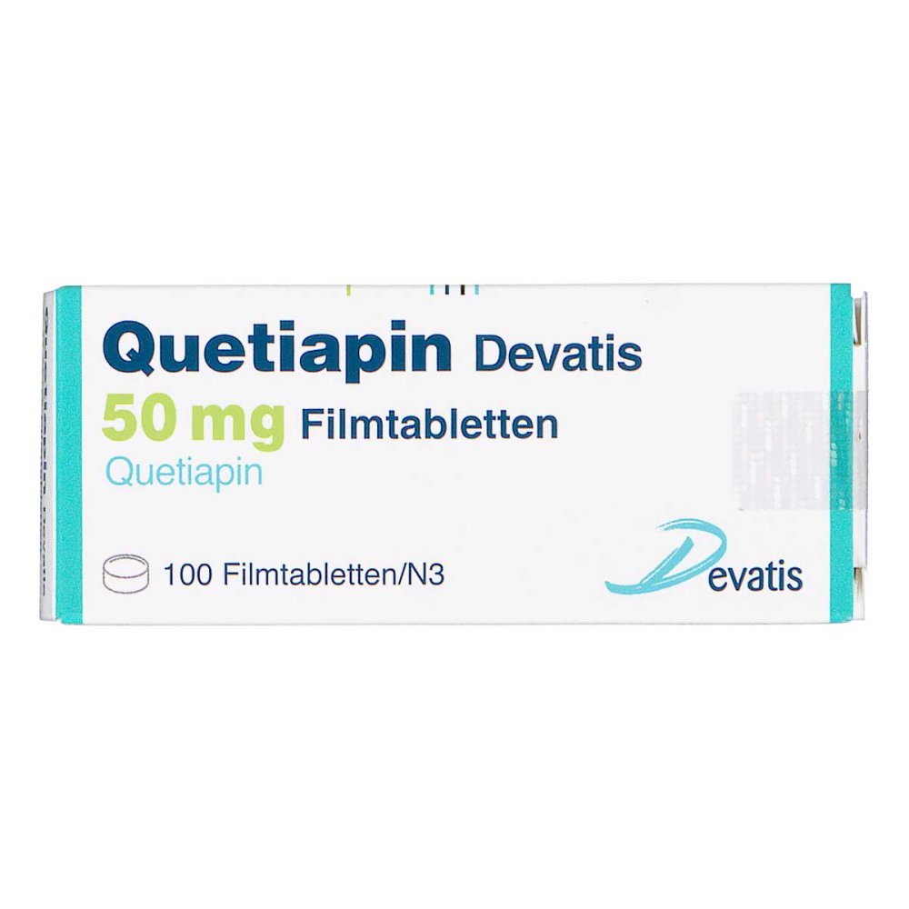 Das Produktfoto zeigt Quetiapin Devatis 50 Mg Filmtabletten (100 stk) PZN 17235807