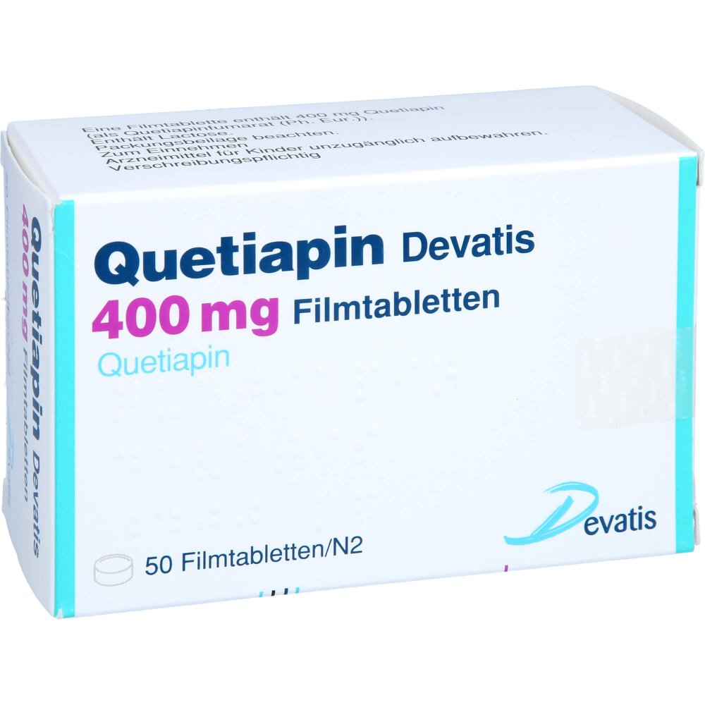 Das Produktfoto zeigt Quetiapin Devatis 400 Mg Filmtabletten (50 stk) PZN 17235842