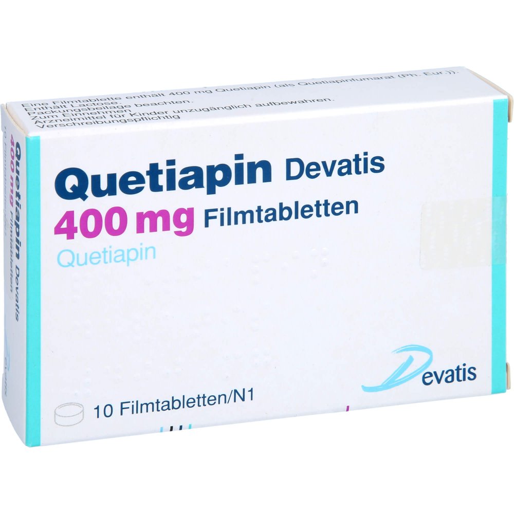 Das Produktfoto zeigt Quetiapin Devatis 400 Mg Filmtabletten (10 stk) PZN 17235894