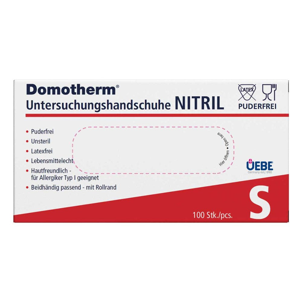 Das Produktfoto zeigt Domotherm Unt.Handschuhe Nitril Unste.Pf S Blau (100 stk) PZN 17247638