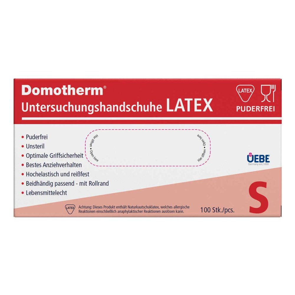 Das Produktfoto zeigt Domotherm Unt.Handschuhe Latex Unsteril Pf S Weiß (100 stk) PZN 17247667