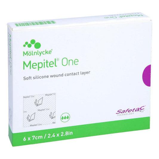 Das Produktfoto zeigt Mepitel One 6x7 Cm Silikon Netzverband (5 stk) PZN 17252912