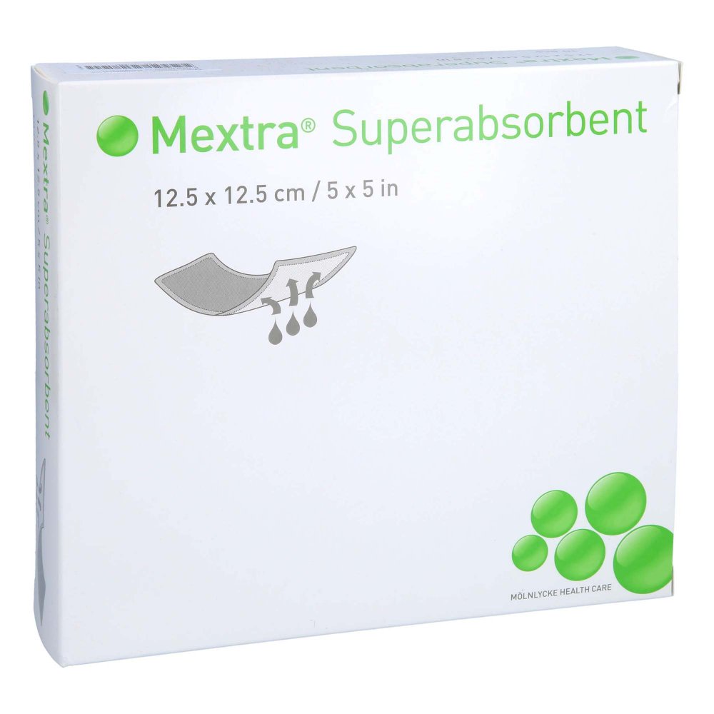 Das Produktfoto zeigt Mextra Superabsorbent Verband 12,5x12,5 Cm (10 stk) PZN 17252941