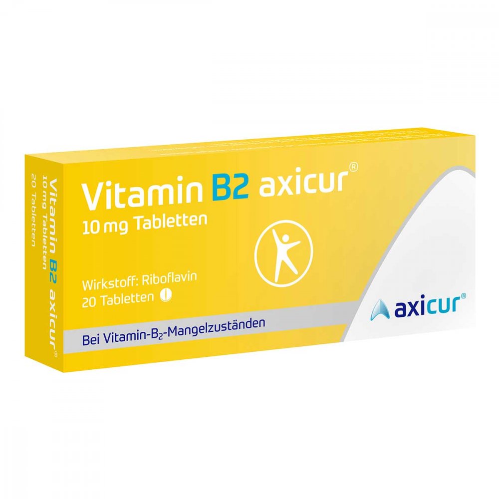 Das Produktfoto zeigt Vitamin B2 Axicur 10 Mg Tabletten (20 stk) PZN 17259529