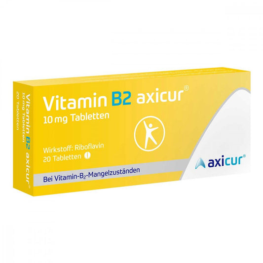 Das Produktfoto zeigt Vitamin B2 Axicur 10 Mg Tabletten (20 stk) PZN 17259529
