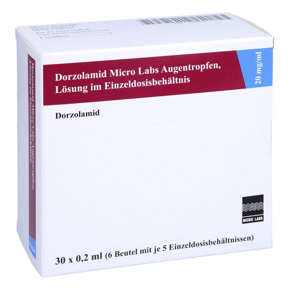 Das Produktfoto zeigt Dorzolamid Micro Labs 20 Mg/Ml Atr Lösung Im Edb (30X0.2 ml) PZN 17263850