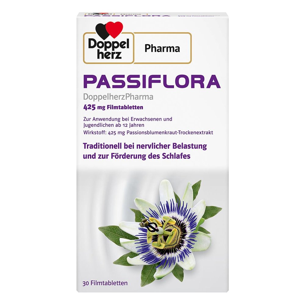 Das Produktfoto zeigt Passiflora Doppelherzpharma 425 Mg Filmtabletten (30 stk) PZN 17268600