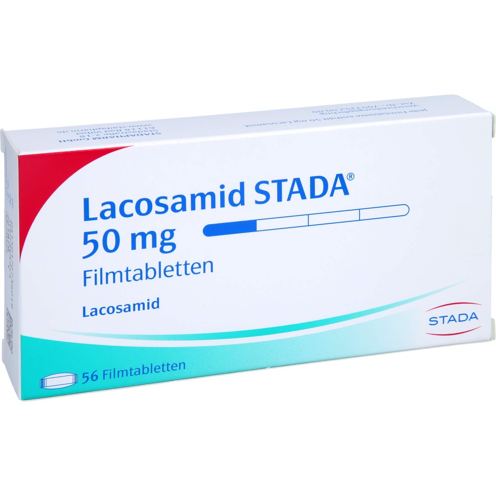Das Produktfoto zeigt Lacosamid Stada 50 Mg Filmtabletten (56 stk) PZN 17273601
