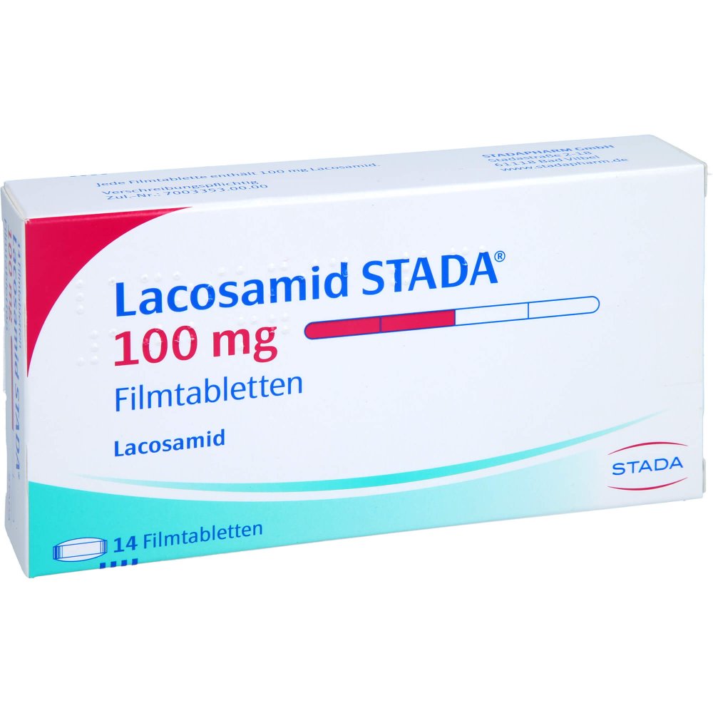 Das Produktfoto zeigt Lacosamid Stada 100 Mg Filmtabletten (14 stk) PZN 17273624