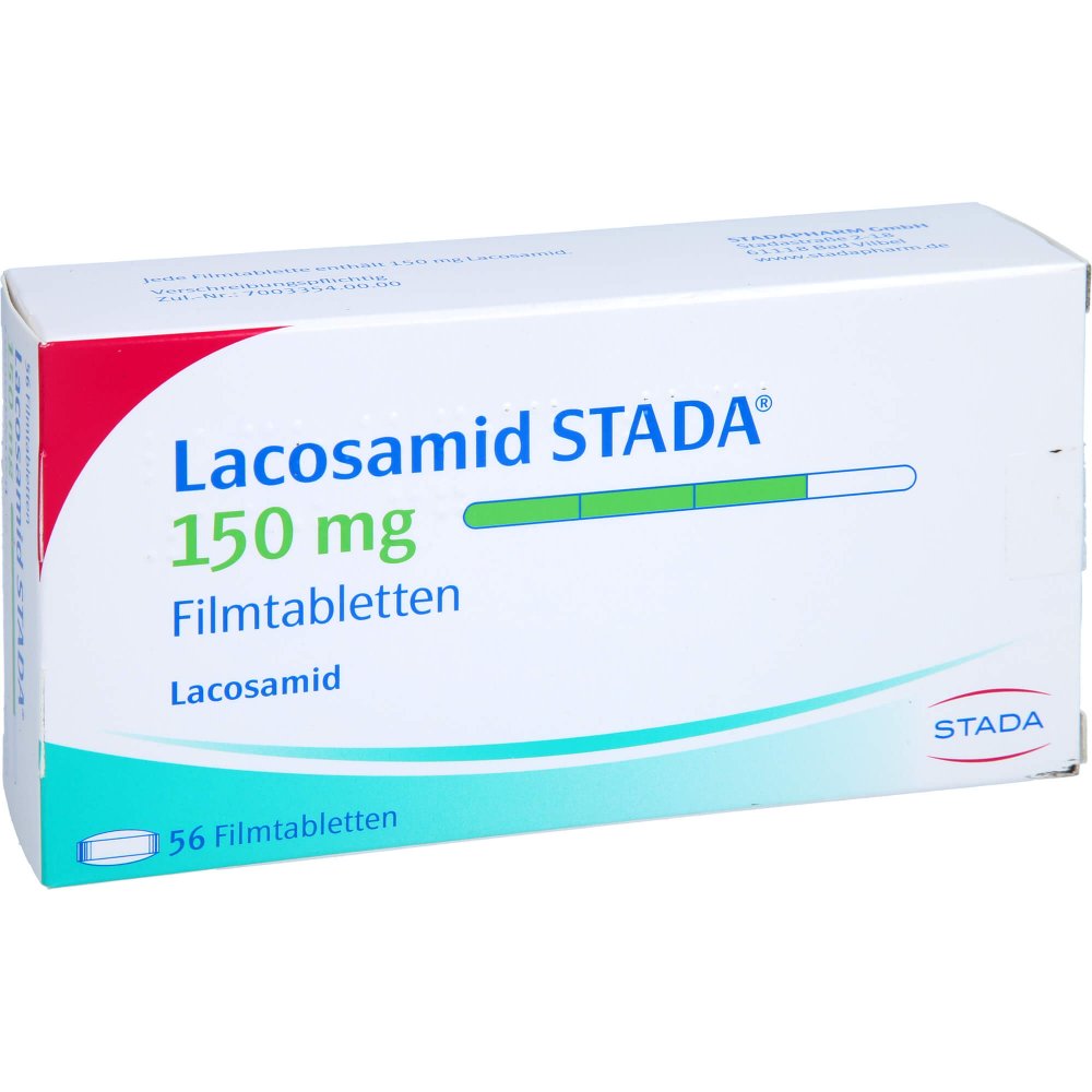 Das Produktfoto zeigt Lacosamid Stada 150 Mg Filmtabletten (56 stk) PZN 17273653
