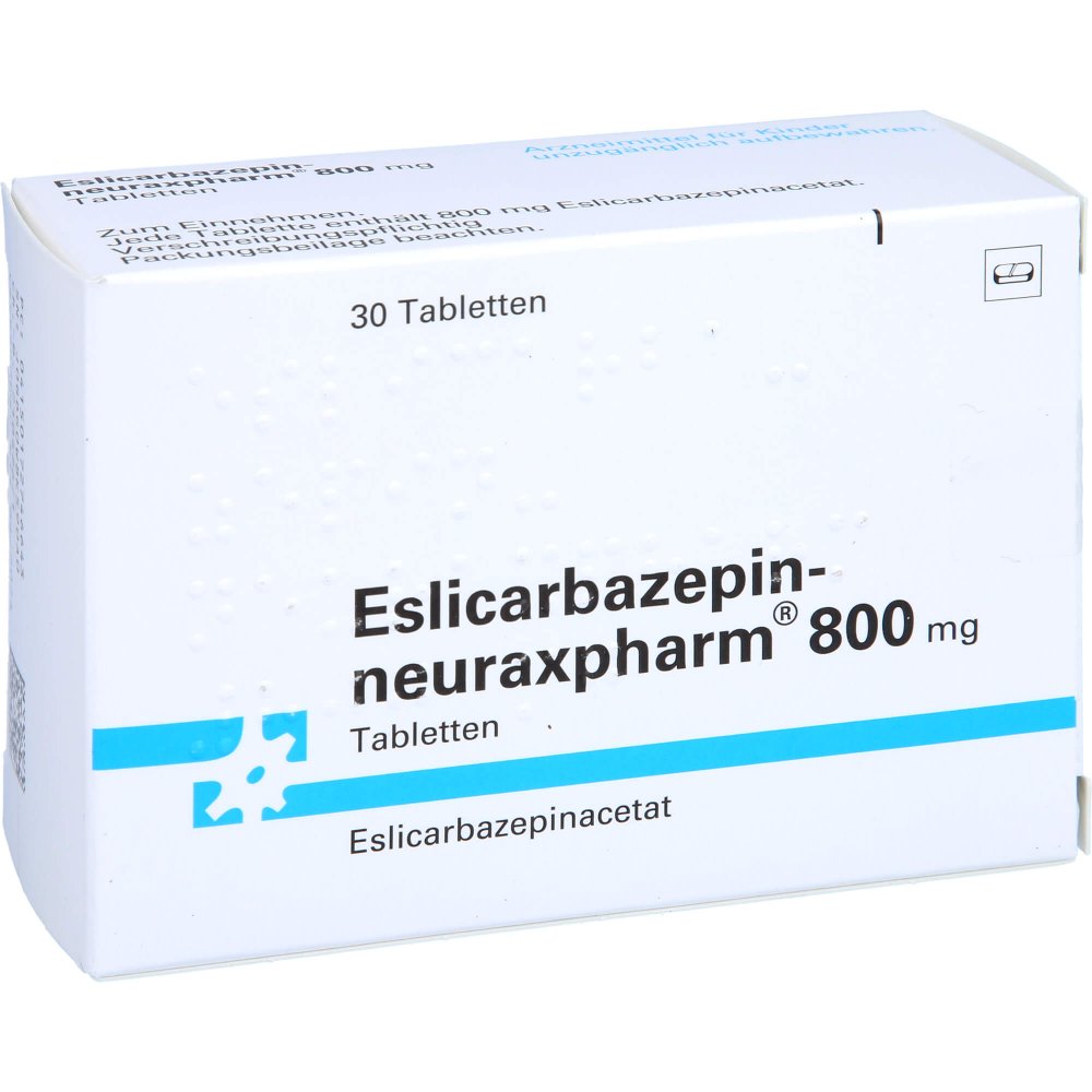 Das Produktfoto zeigt Eslicarbazepin-Neuraxpharm 800 Mg Tabletten (30 stk) PZN 17274664