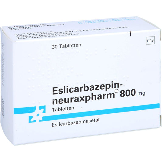 Das Produktfoto zeigt Eslicarbazepin-Neuraxpharm 800 Mg Tabletten (30 stk) PZN 17274664