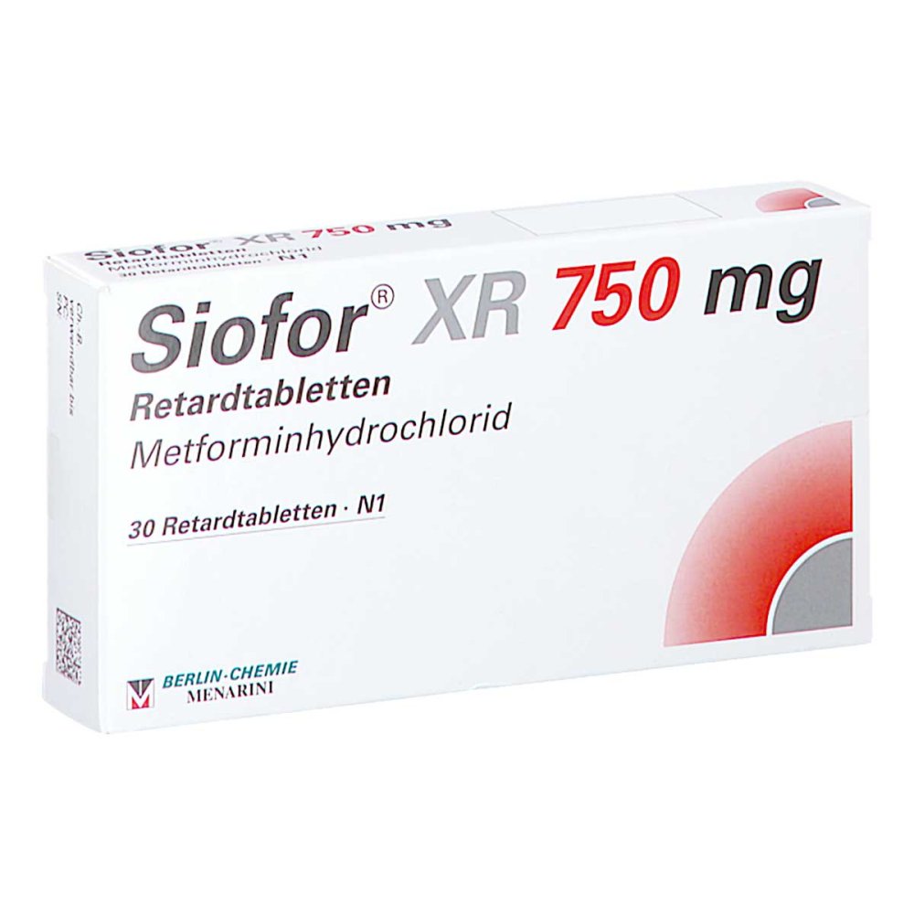 Das Produktfoto zeigt Siofor Xr 750 Mg Retardtabletten (30 stk) PZN 17275853