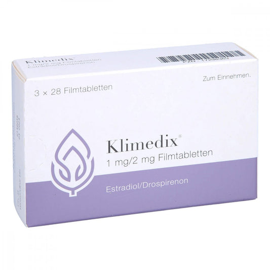 Das Produktfoto zeigt Klimedix 1 Mg/2 Mg Filmtabletten (3X28 stk) PZN 17298363