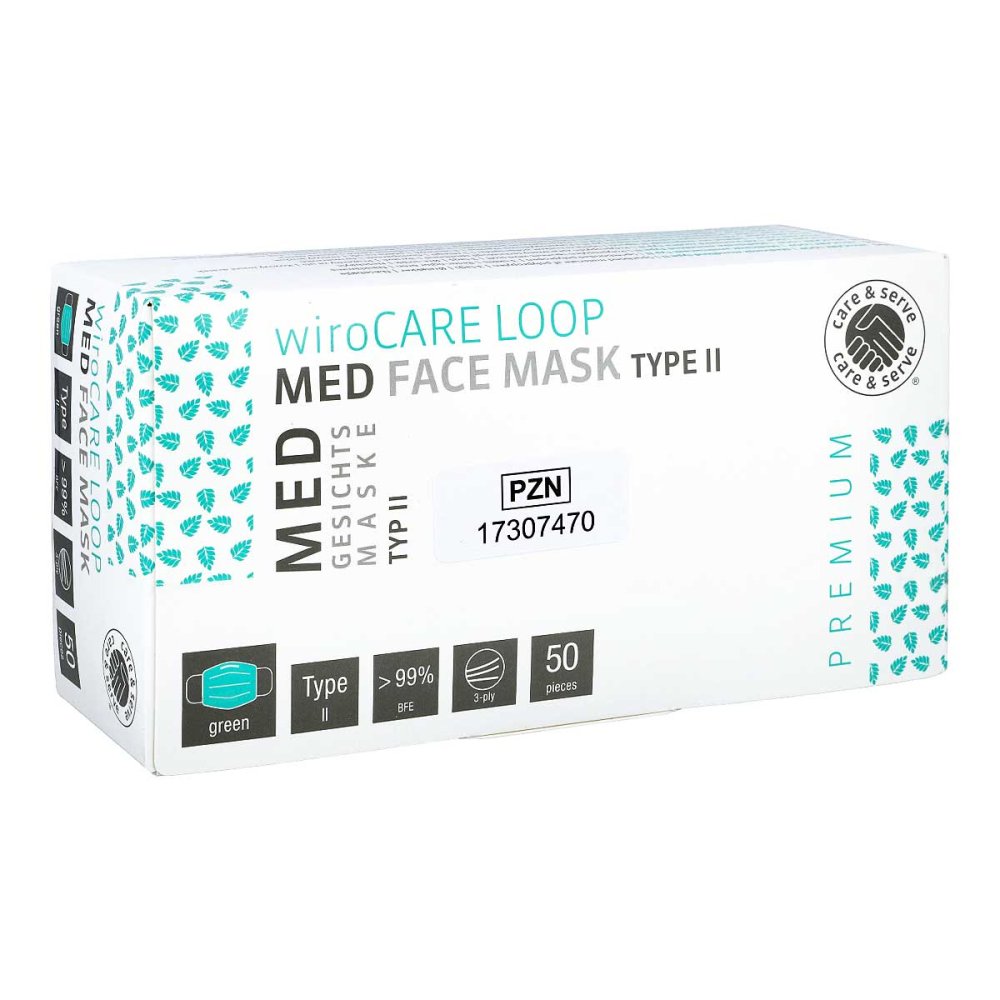 Das Produktfoto zeigt Op-Maske Mundschutz 3lagig M.Gummi Grün (50 stk) PZN 17307470