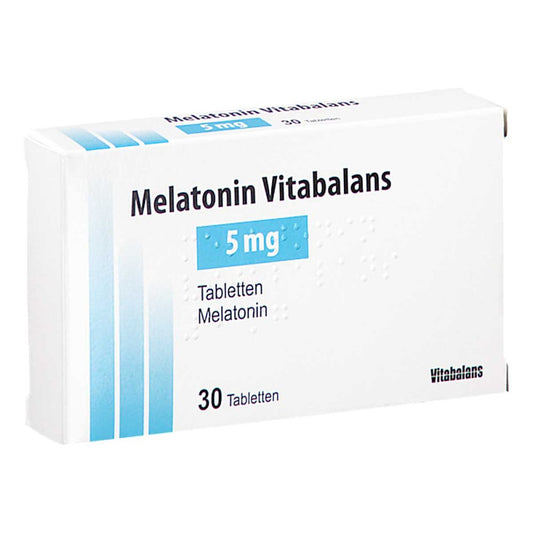 Das Produktfoto zeigt Melatonin Vitabalans 5 Mg Tabletten (30 stk) PZN 17313269
