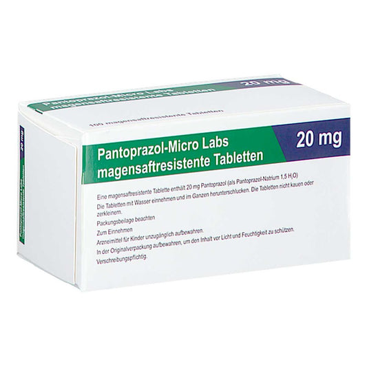 Das Produktfoto zeigt Pantoprazol-Micro Labs 20 Mg Magensaftr.Tabletten (100 stk) PZN 17378441