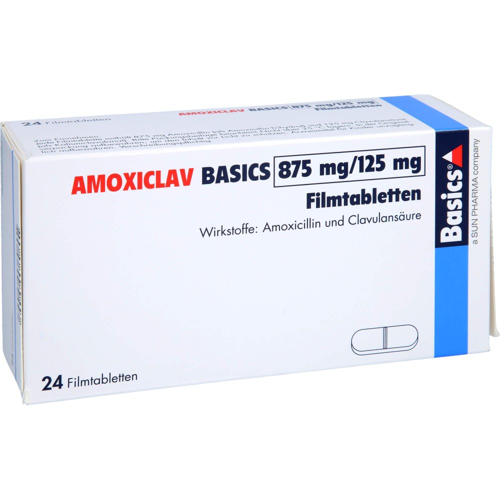 Das Produktfoto zeigt Amoxiclav Basics 875 Mg/125 Mg Filmtabletten (24 stk) PZN 17397243