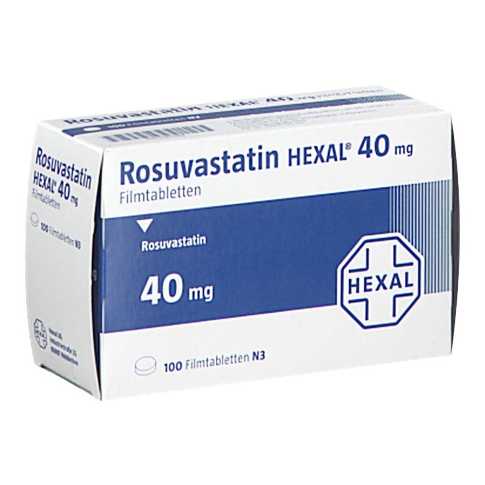 Das Produktfoto zeigt Rosuvastatin Hexal 40 Mg Filmtabletten (100 stk) PZN 17411598