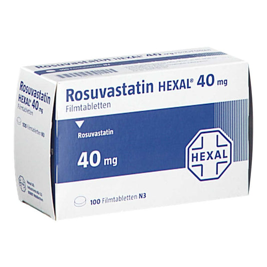Das Produktfoto zeigt Rosuvastatin Hexal 40 Mg Filmtabletten (100 stk) PZN 17411598