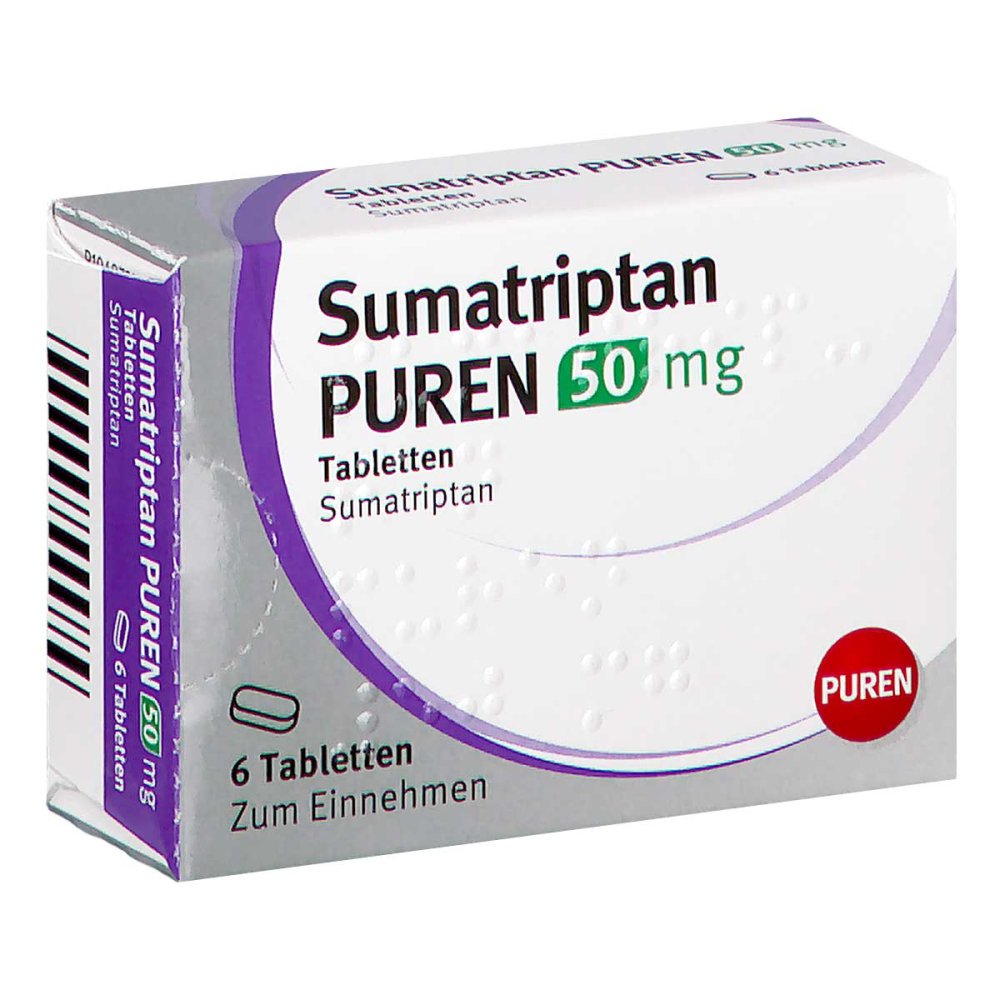 Das Produktfoto zeigt Sumatriptan Puren 50 Mg Tabletten (6 stk) PZN 17416785