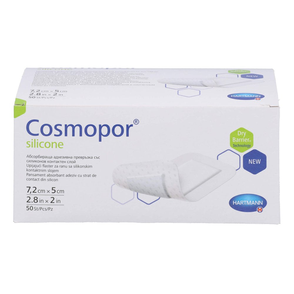 Das Produktfoto zeigt Cosmopor Silicone Wundverband 5x7,2 Cm (50 stk) PZN 17417684