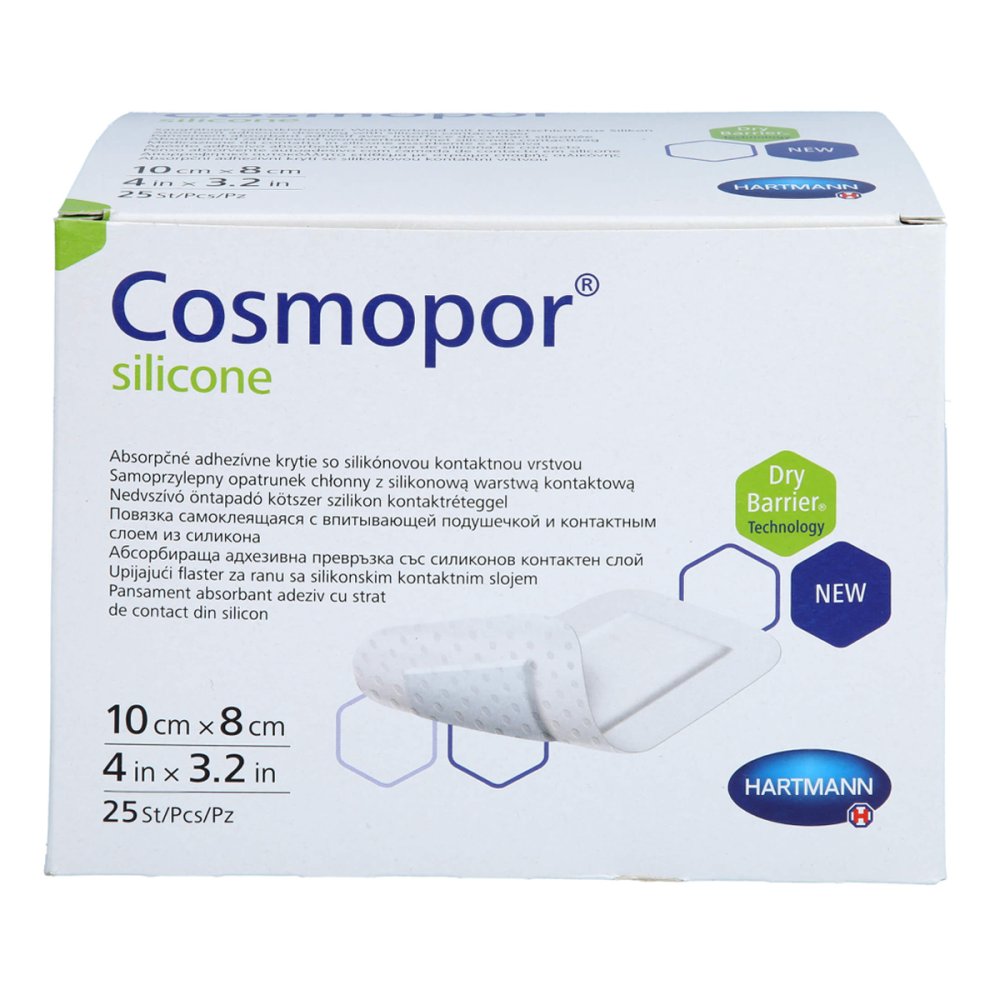 Das Produktfoto zeigt Cosmopor Silicone Wundverband 8x10 Cm (25 stk) PZN 17417715