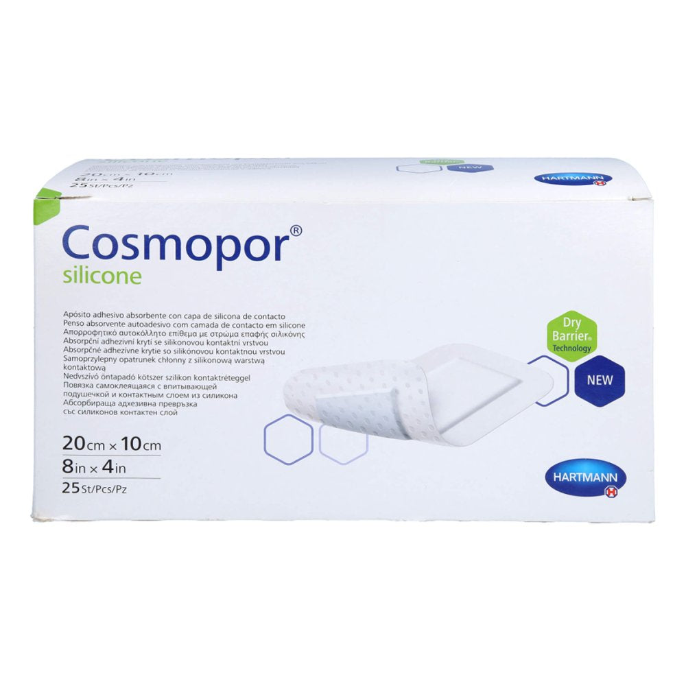Das Produktfoto zeigt Cosmopor Silicone Wundverband 10x20 Cm (25 stk) PZN 17417738