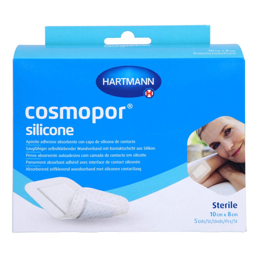 Das Produktfoto zeigt Cosmopor Silicone Wundverband 8x10 Cm (5 stk) PZN 17417827