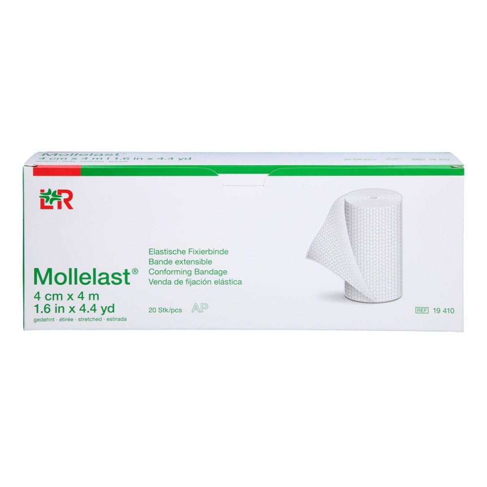 Das Produktfoto zeigt Mollelast Binden 4 Cmx4 M Weiß (20 stk) PZN 17434961