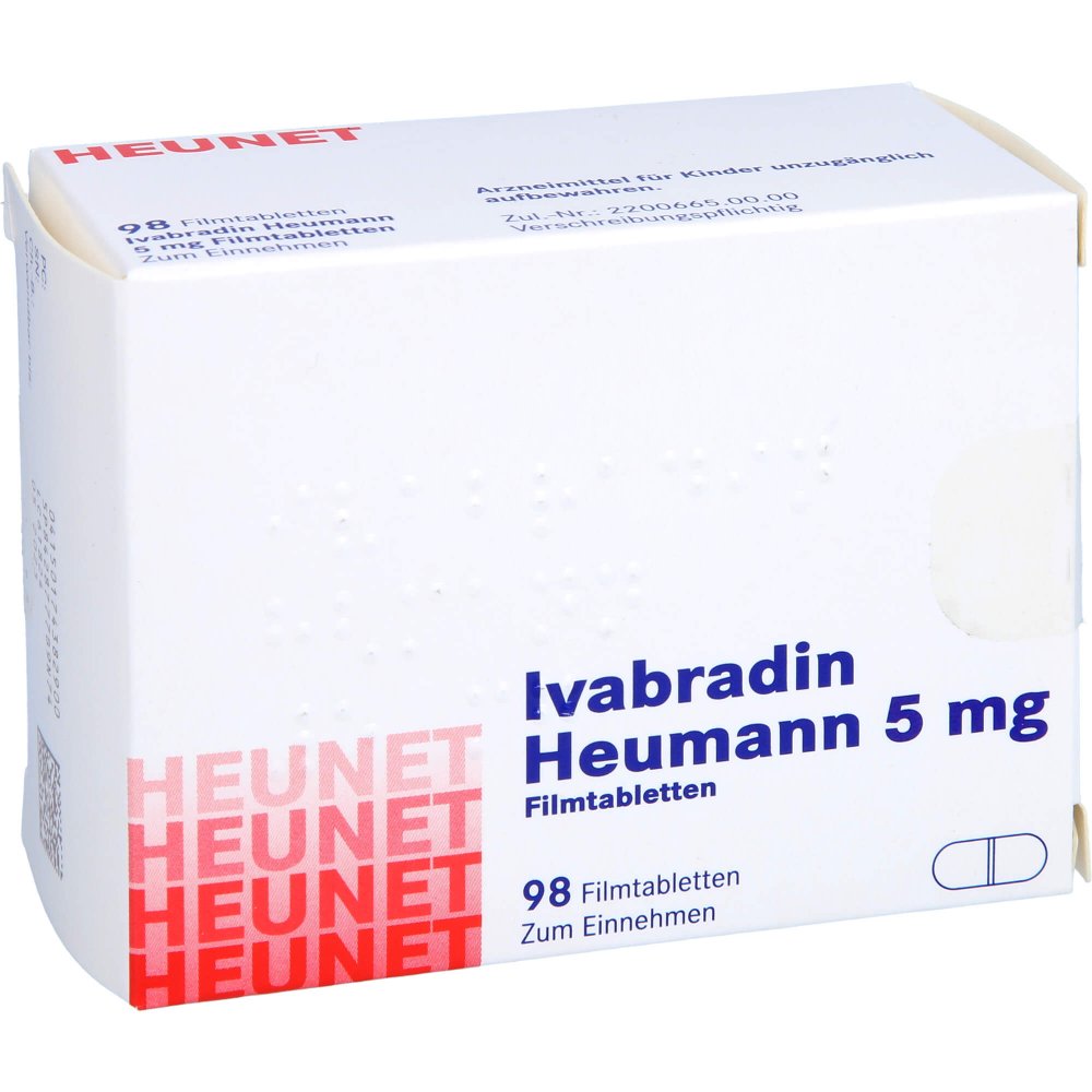 Das Produktfoto zeigt Ivabradin Heumann 5 Mg Filmtabletten Heunet (98 stk) PZN 17438290