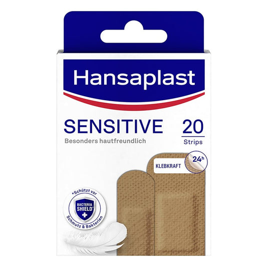 Das Produktfoto zeigt Hansaplast Sensitive Pflasterstrips Hautton Medium (20 stk) PZN 17441984