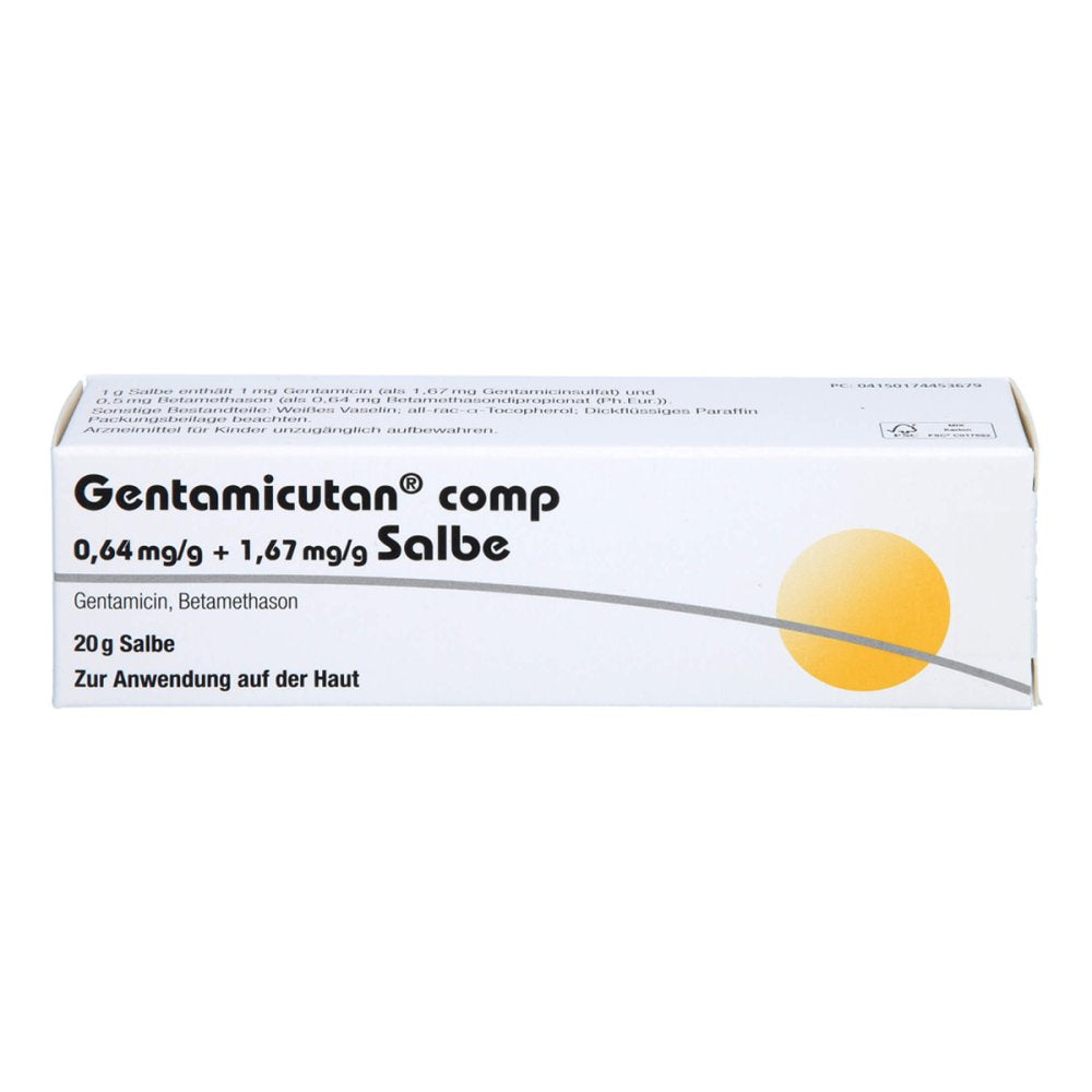 Das Produktfoto zeigt Gentamicutan Comp 0,64 Mg/G + 1,67 Mg/G Salbe (20 g) PZN 17445367