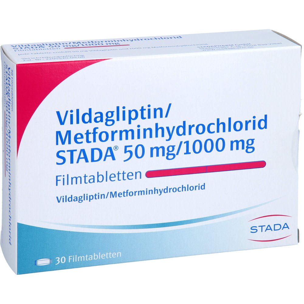 Das Produktfoto zeigt Vildagliptin/Metformin Stada 50 Mg/1000 Mg Filmtab (30 stk) PZN 17467541